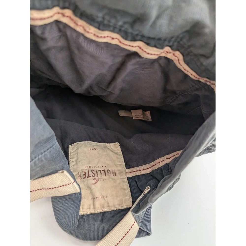 Hollister California Grey Corduroy Tote Bag Canvas Logo Patch Cinched Top